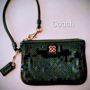 Coach Black Sequin Wristlet NWOT 4" X 6"